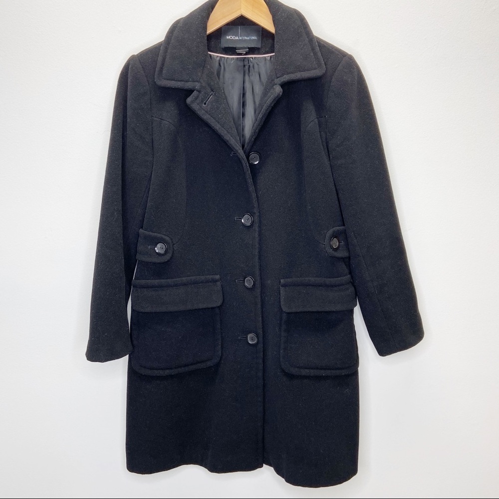 Moda International Black Wool Coat Sz 2P